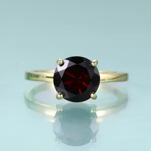 KH073 Abiding Jewelry Wholesale Solitaire Natural Gemstone 8mm 9mm Red Garnet 925 Sterling Silver Engagement Ring