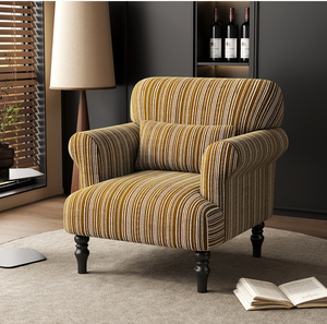 Poltrona Singola in Stile Mid-Century Moderno, Sedia Retrò con Struttura in Legno a Righe, Poltrona Decorativa per Soggiorno, Hotel, B&B - Product Image 3