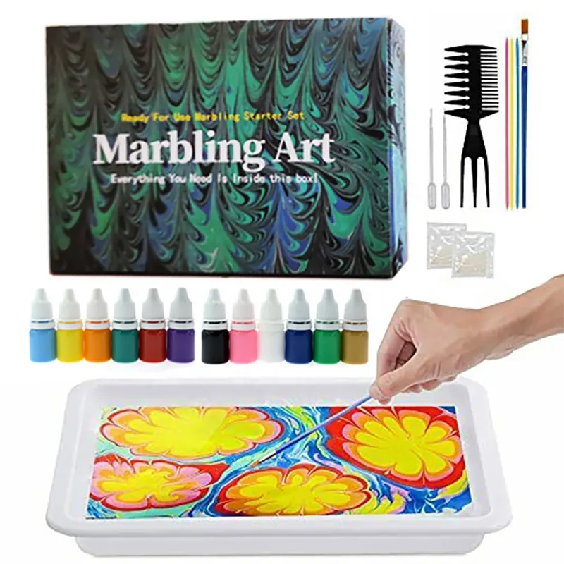 WBG Non Toxic DIY Marble Painting Water Marbling Paint Art Kit for Kids