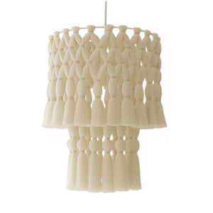 Installation suspendue en macramé bohème avec pompons pour les espaces commerciaux et la décoration de fête - Product Image 1