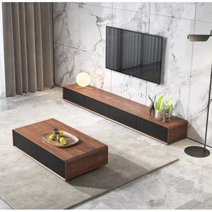 Mueble de TV y mesa de centro de madera de nogal estilo nórdico, conjunto moderno y sencillo para sala de estar con diseño de almacenamiento. - Product Image 2