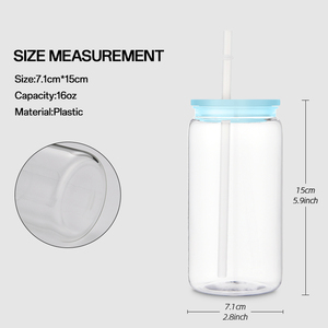 16盎司塑料梅森罐16盎司U形饮用可重复使用的透明塑料杯，带盖和吸管，用于冰咖啡 - Product Image 3