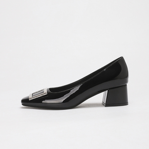 Escarpins élégants en cuir verni à bout carré et talon carré <span class=keywords><strong>pour</strong></span> <span class=keywords><strong>femme</strong></span> avec boucle argentée, chaussures habillées <span class=keywords><strong>pour</strong></span> le bureau et les déplacements professionnels - Product Image 6
