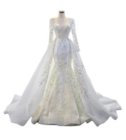 Robe de mariée sirène en dentelle perlée de luxe, couleur ivoire, avec traîne détachable pour femme, style robe de bal, vente en gros