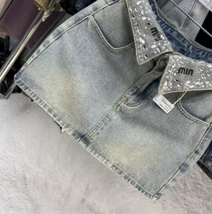 <span class=keywords><strong>Jupe</strong></span> vintage <span class=keywords><strong>taille</strong></span> <span class=keywords><strong>haute</strong></span> coupe trapèze avec strass et broderie lettres, style streetwear Y2K, mini-<span class=keywords><strong>jupe</strong></span> <span class=keywords><strong>en</strong></span> <span class=keywords><strong>jean</strong></span> délavé pour femme - Product Image 2