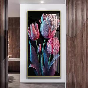 Charme Éclatant : Collection d'Art en Porcelaine Ornée de Cristaux, Tableau Suspendu Atmosphère Rose avec Lumière LED - Product Image 1