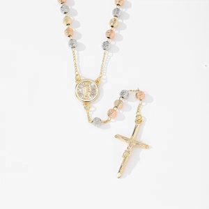 Joyería Religiosa, Collar con Cruz de Rosario en Forma de Y de San Benito, Chapado en Oro de 14k - Product Image 6