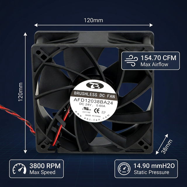 12038 High Speed 12V DC Fan 120mm 24V 48V 3800RPM High CFM Brushless Axial Cooling Fan for Inverter Welding Machine