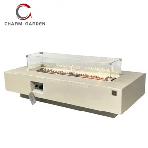 Charm Garden Antique High Quality Rectangle Outdoor Cement Beige Gas Fireplace Patio Heaters Fire Tables