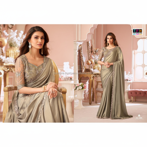 งานปักเงินหนักหินสีเงินเต็มรูปแบบส่าหรี่งาม - Product Image 1