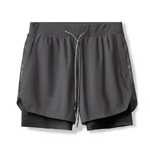 Hot Sale Men Sports Shorts 100%Polyester Double Layer Breathable Fitness Running Gym Shorts For Men