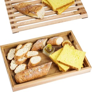 Bandeja para pan de madera maciza de doble capa, estante rebanador rectangular, almacenamiento multifuncional para desayuno, cocina y repostería - Product Image 5