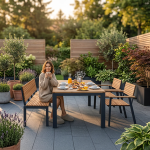 Ensemble de salle à manger en bois massif, table et chaises en bois, mobilier de salle à manger, mobilier de maison, design moderne, utilisation en extérieur - Product Image 2