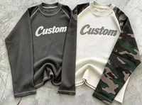T-shirt thermique à manches longues en tricot gaufré pour homme, motif camouflage, manches raglan, col rond, style streetwear, coupe oversize personnalisée
