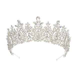 QS nueva venta al por mayor Vintage Barroco Europeo Americano novia corona Tiara aleación chapado <span class=keywords><strong>en</strong></span> oro Tiara cristal boda tocado - Product Image 6