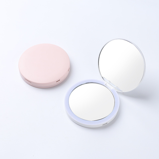 Mini Double Sided LED Compact Mirror Personalized Magnifying 1X/2X Foldable Handheld Pocket Makeup Vanity Mirror Lights Travel