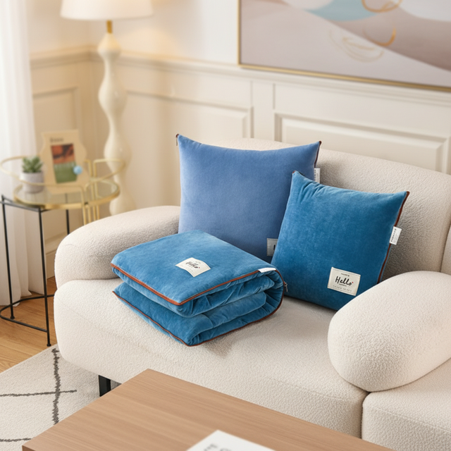 Multifunctional 2-in-1 Soft Polyeste Pillow Blanket Comfortable Portable Dual-Use Cushion Blanket for Home Office Travel Napping