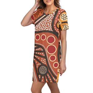 Estampado <span class=keywords><strong>aborigen</strong></span> <span class=keywords><strong>australiano</strong></span> Patrón de círculo azul oscuro Estampado personalizado Vestidos <span class=keywords><strong>Mujer</strong></span> Verano Suelto 2024 Vestido de <span class=keywords><strong>mujer</strong></span> Manga corta - Product Image 6