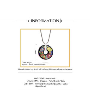 قلادة بوهيمية ملونة قابلة للدوران مع سلسلة ثعبان عتيقة ، بيان راتنج مطبوع قزحي الألوان العرقية ، مجوهرات تجريدية - Product Image 3