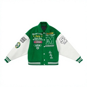 Custom Logo Winter Hooded Varsity Bomber Jacket Patchwork Windproof Button Front Streetwear College Baseball <b>Coat</b> - Product Image 3