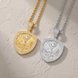 Ciondolo Scudo Vichingo <span class=keywords><strong>Fenice</strong></span> in <span class=keywords><strong>Argento</strong></span> Sterling S925 con Moissanite Hip Hop, Iced Out, Diamanti VVS1, Supera il Test del Diamante, per Uomo, Regalo per Feste - Product Image 1