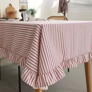 <span class=keywords><strong>Tovaglia</strong></span> in <span class=keywords><strong>cotone</strong></span> <span class=keywords><strong>rosa</strong></span> stile rustico con balze e righe, lavabile, per tavoli rettangolari, ideale per feste e matrimoni - Product Image 6