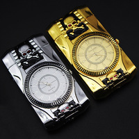 Briquet créatif en métal gonflable avec lumières colorées et montre électronique, coupe-vent, au butane
