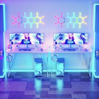 AJUNION Table de jeu lumineuse RVB à bas prix, bureau d'ordinateur, station de travail pour jeux vidéo, blanc