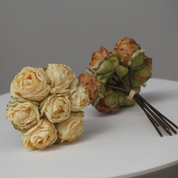 Bouquet de roses artificielles en soie, style vintage, 7 têtes, effet vieilli et brûlé, pour la maison