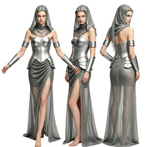 Costume da Cavaliere Medievale per <span class=keywords><strong>Donna</strong></span>, Armatura da Crociata Argentata, Set per Festa in Maschera Rinascimentale di <span class=keywords><strong>Halloween</strong></span> - Product Image 1