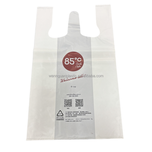 Customizable Compostable T-Shirt Plastic Bags Biodegradable Handheld Bags with Clear White Logo Print for Exhibitions