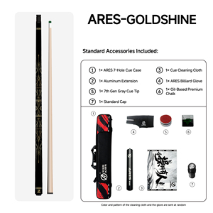 Taco de <span class=keywords><strong>Billar</strong></span> Ares de Alta Calidad, Eje de Arce Sólido de 12.4MM, Taco de <span class=keywords><strong>Billar</strong></span> Americano con Incrustaciones Reales y Accesorios - Product Image 2