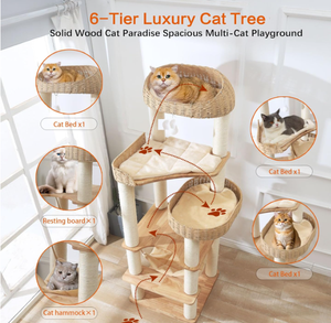 Lüks Modern Ahşap Çevre Dostu Kedi Ağacı Sisal Halatlı Peluş Kedi Evi Çok Katlı İç/Dış Mekan Özelleştirilebilir Kedi Mobilyası Karton - Product Image 4