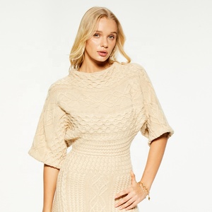 Nuovo <span class=keywords><strong>Abito</strong></span> <span class=keywords><strong>Lungo</strong></span> a Maglia con Mezze Maniche in Maglia a Trecce Caldo Color Kaki Autunno-Inverno 2025 - Product Image 6