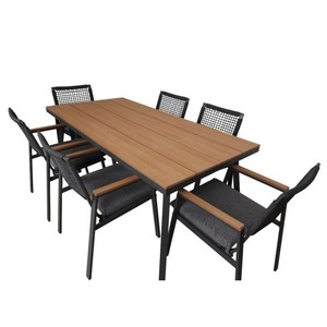 Bộ bàn ghế ngoài trời bằng sắt đan mây hiện đại Dwoo, đa năng, bền, bộ bàn ăn sân vườn 7 món - Product Image 3