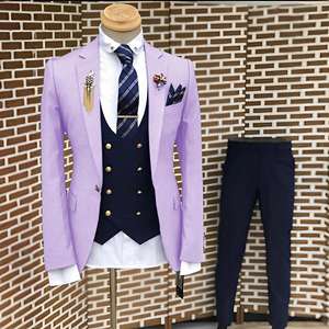 ब्लू नेवी स्लिम फिट पुरुषों का सूट एक बटन जैकेट पैंट बनियान <span class=keywords><strong>3</strong></span> पीस सेट फैशन सूट पुरुषों के लिए वेडिंग प्रोम नॉच लैपल ब्लेज़र - Product Image 4