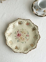 Assiette en céramique octogonale dorée de style rococo européen, motif floral beige, pour l'exportation ou l'exposition