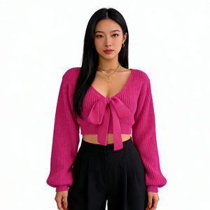 เสื้อสเวตเตอร์แฟชั่นคอวีแขนกระดิ่งสำหรับผู้หญิง - Product Image 2