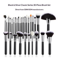Set Kuas Makeup Profesional 30 Buah dengan Gagang Kayu dan Bulu Sintetis untuk Aplikasi Foundation, Bedak Tabur, dan Riasan Mata