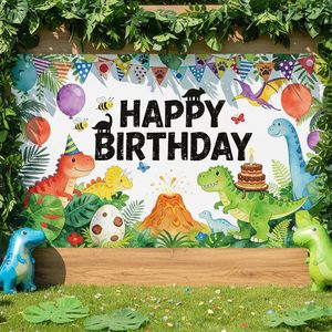 Decoración de Fondo <span class=keywords><strong>para</strong></span> Cumpleaños de Dinosaurios, Pancarta con Diseño de Selva y Bosque Tropical, Decoración <span class=keywords><strong>para</strong></span> Mesa de Pastel de Dinosaurios <span class=keywords><strong>para</strong></span> Niños y Niñas - Product Image 4