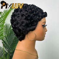 Pelucas de Cabello Humano Rizado Corto Indio al por Mayor, Peluca Pixie sin Pegamento, Sin Enredos, Sin Caída, Cabello Humano Rizado Natural
