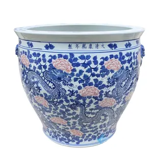 RYLU176-H Year of the Dragon Blue and White Artistic Dragon Decoration Luxury Ceramic Vat