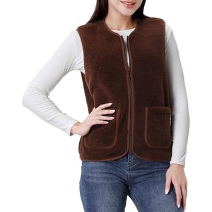 Chaleco de Mujer de Forro Polar Sherpa con Cremallera Completa, Sin Mangas, con Bolsillos, Color Marrón, Talla M - Product Image 2