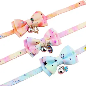 Haustier-Halsband Großhandel Halo gefärbte Farbe Katzen-Halsband verstellbarer Schleife niedlicher Haustier-Hundehalsband