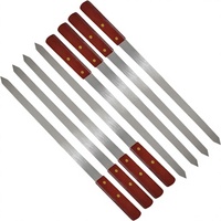 Brochettes plates en acier inoxydable avec manche en bois, réutilisables, pour kebab et shish kabob, idéales pour les grillades et les fêtes