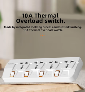 BETA Series Copper 10A Electrical Power Strip 4 Outlet <b>Extension</b> <b>Socket</b> LED Overload Switch for Home and Office - Product Image 4