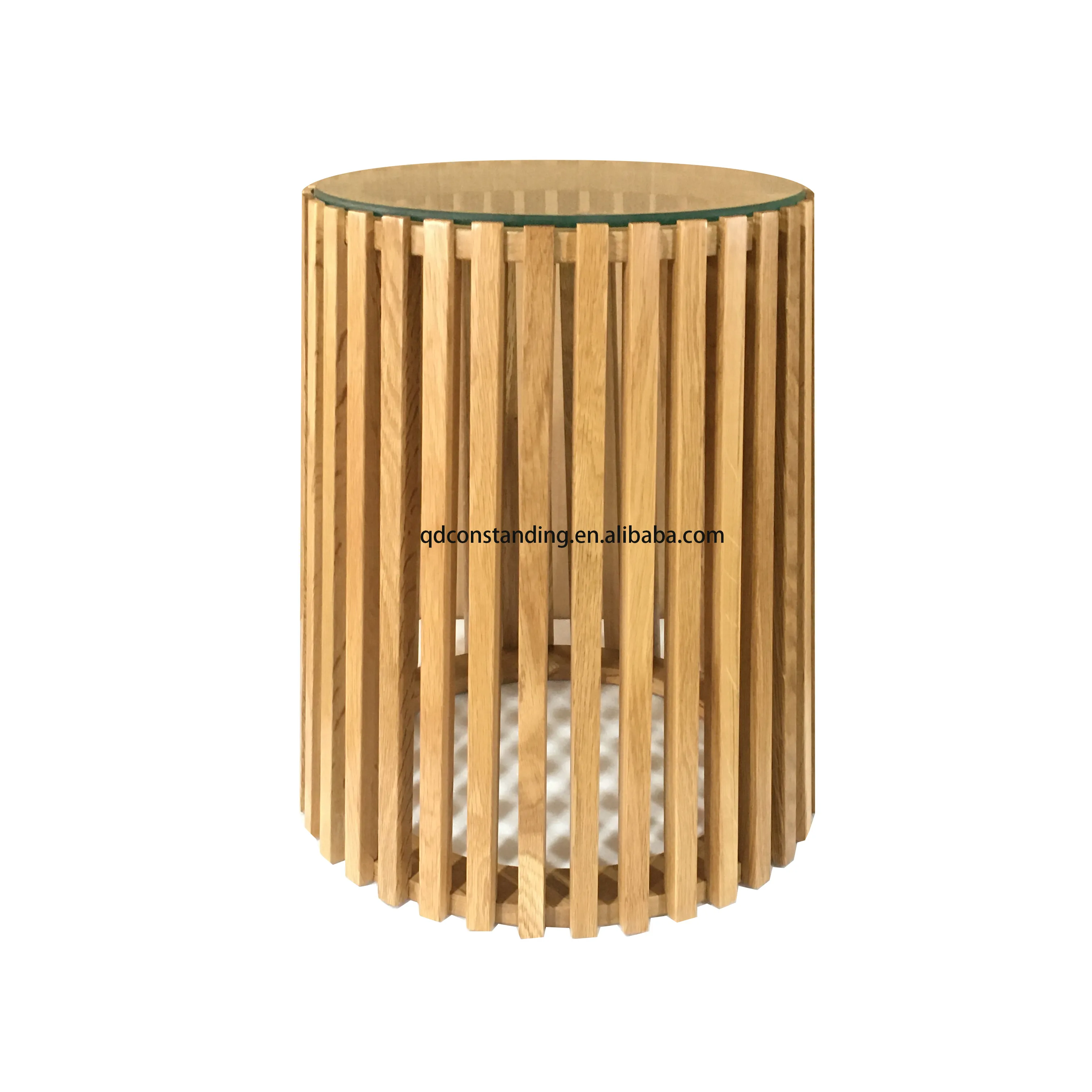 סיטונאי פופולרי חכם מוצק אלון עץ עגול עשויים לוחות מצולעים זכוכית שולחן קפה