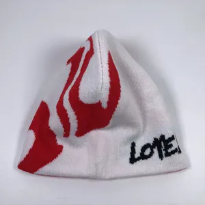 Design Your Own Beanie Cap Couple Love Sports Winter Jacquard Cuffless Double Side Knitted Hat Acrylic Beanie Reversible Custom