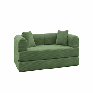 Sofá Cama Convertible, Sofá de Corduroy Verde Comprimido con Almohadas Cilíndricas y Relleno de Espuma para Sala de Estar - Product Image 1