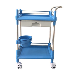 Jinbokang Nursing <b>Cart</b> 540x370x900mm 2-Layer Steel Plastic Medical Trolley With Bucket And Drawer - Product Image 1